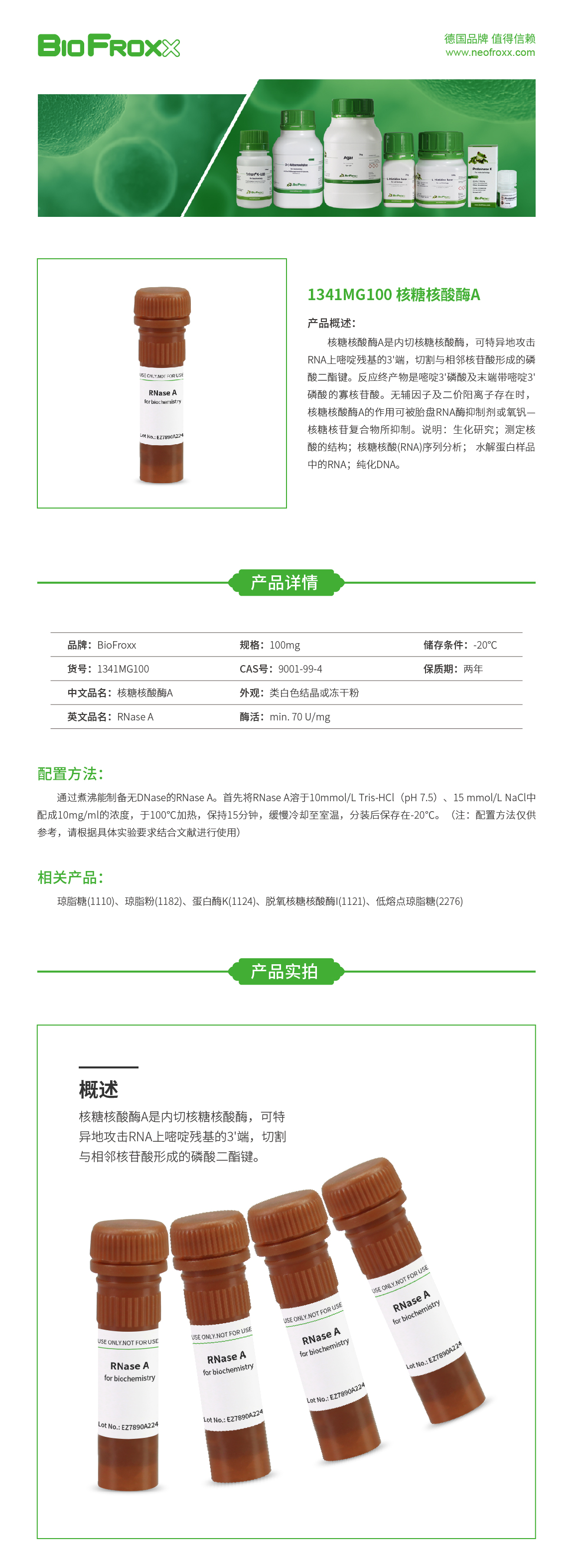 核糖核酸酶A RNase A  BioFroxx 1341MG100